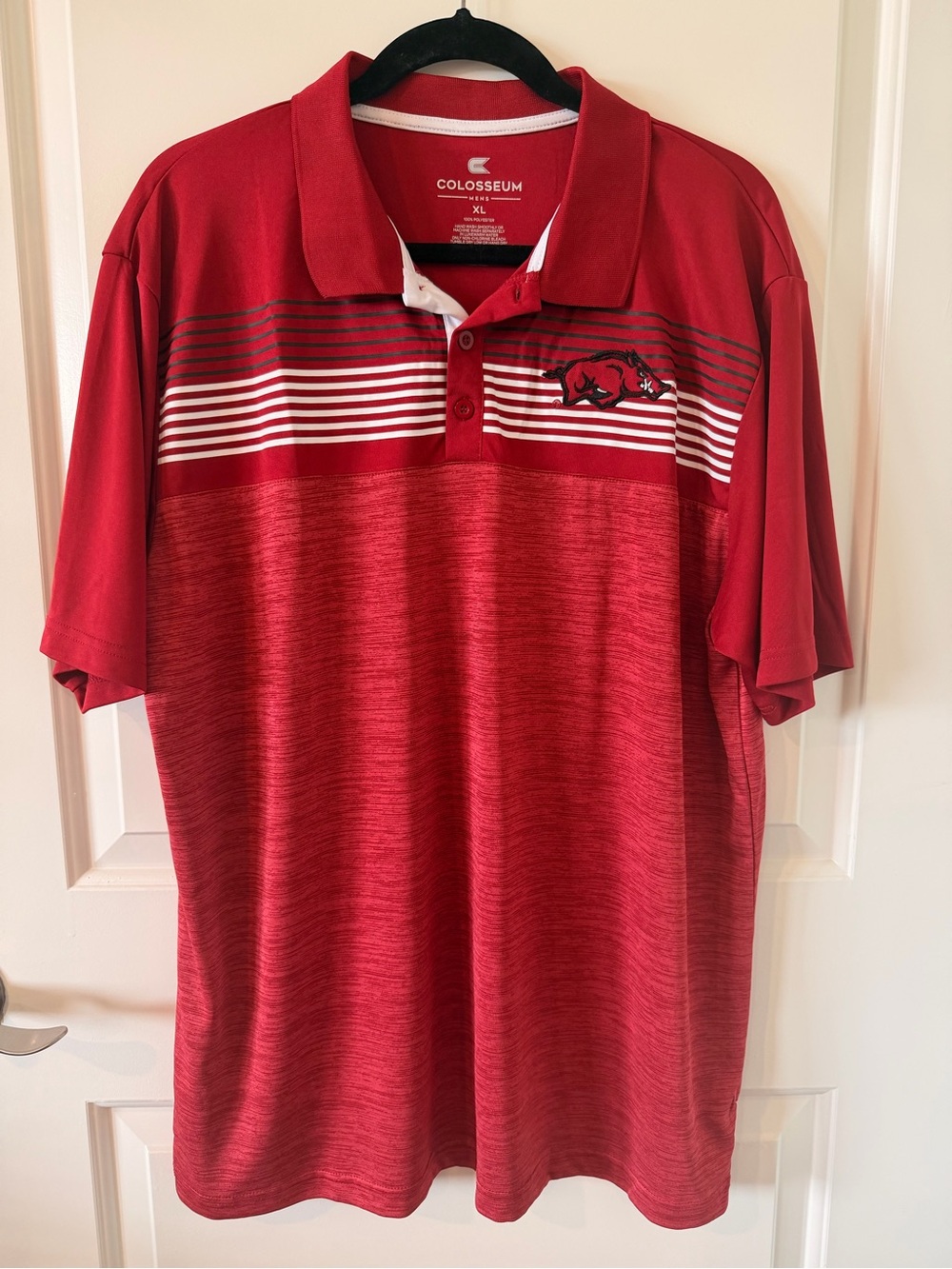 Arkansas Razorbacks Colosseum Red Striped Polo Shirt Men’s XL